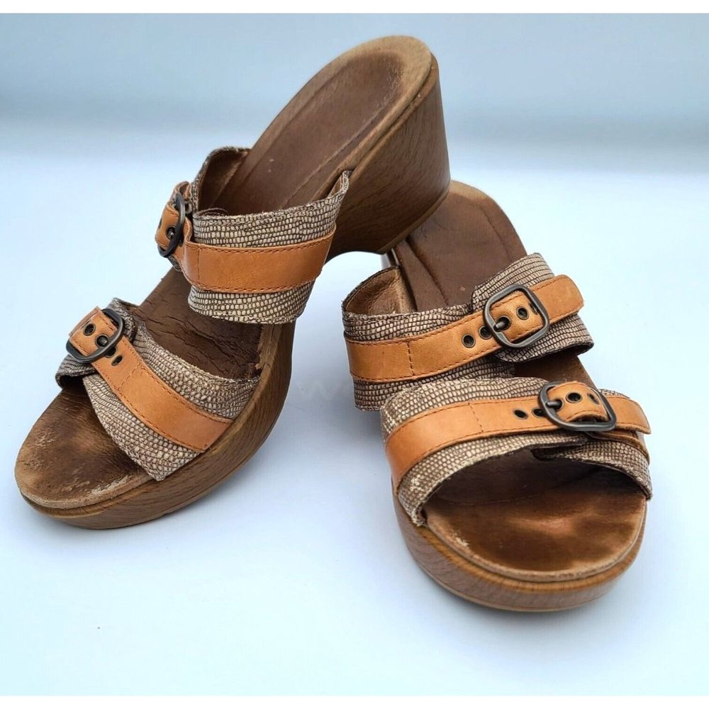 Dansko Jessie Womens Sand Lizard Double Strap Wedge Sandals US 8.5-9 EU 39